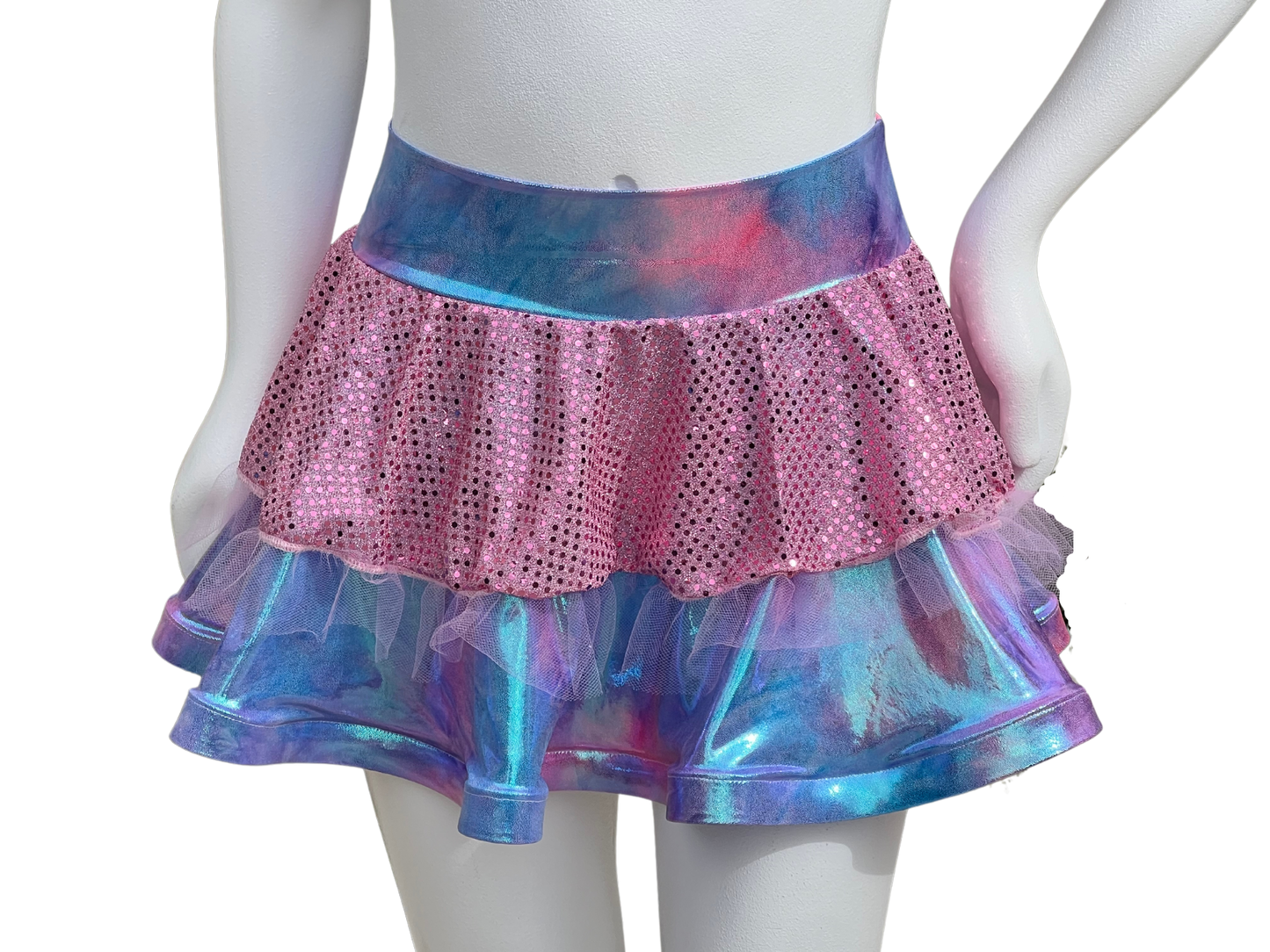 Pink Blue Iridescent Tie Dye/Pink Badass Bow Skirt