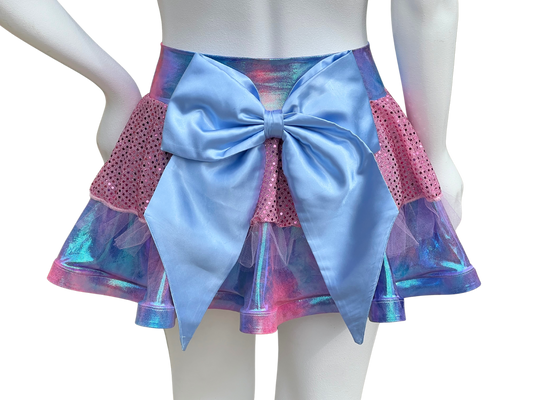 Pink Blue Iridescent Tie Dye/Pink Badass Bow Skirt